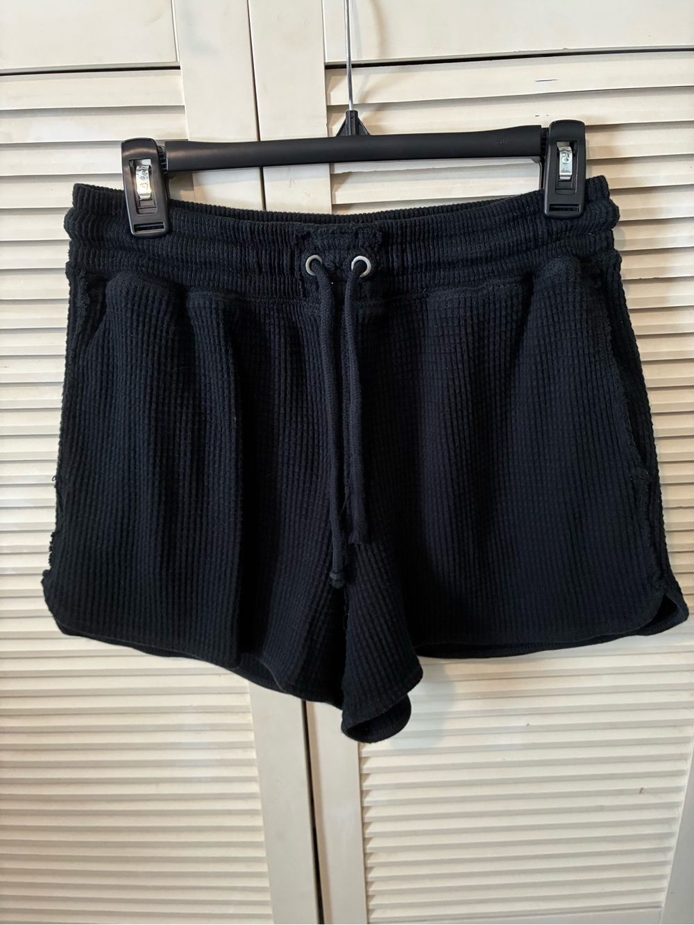 aerie Black Waffle-Knit High Waist Drawstring Shorts